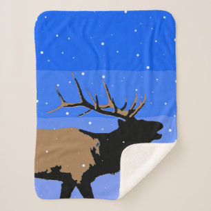 Couverture Sherpa Elk bouillonnant en hiver - Art original de la fau