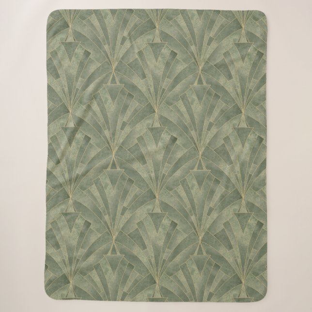 Couverture Sherpa Emerald Green et Gold Art déco Motif (Devant)