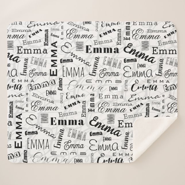 Couverture Sherpa Emma Nom personnalisé Noir Blanc (Devant (Horizontal))
