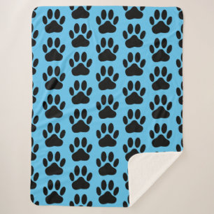 Couverture Sherpa Empreinte De Chien Sur La Blanche Sherpa Bleue