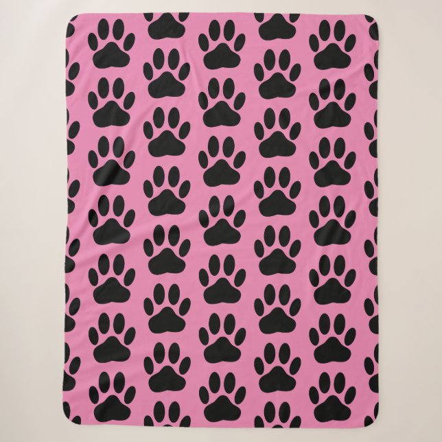 Couverture Sherpa Empreinte De Chien Sur Une Blanche Sherpa Rose (Devant)