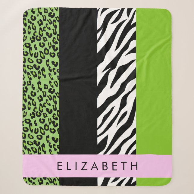 Couverture Sherpa Empreinte de léopard, Zebra Print, Vert, Votre nom (Devant)