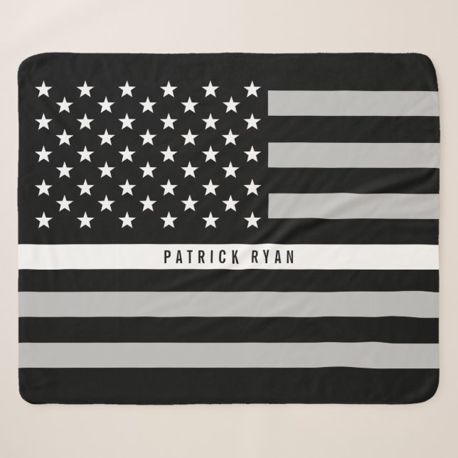 Couverture Sherpa EMS Mince White Line American Flag Monogramme Med. (Devant (Horizontal))