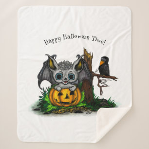 Couverture Sherpa En attente d'Halloween, Bat mignonne et Corbeau