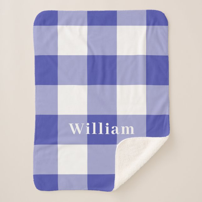 Couverture Sherpa En vichy bleu Nom du monogramme du Motif (Devant)