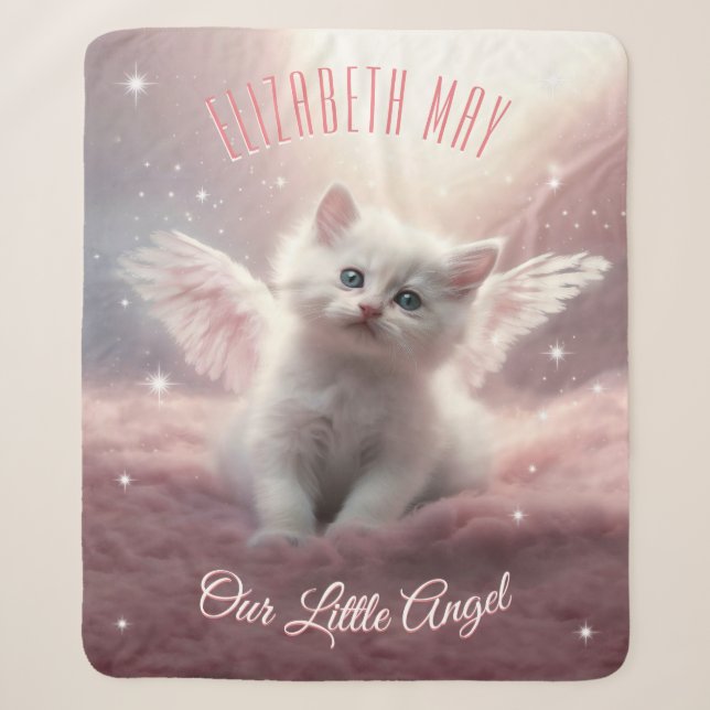 Couverture Sherpa Enchanter Kitten rose avec ailes d'ange (Devant)