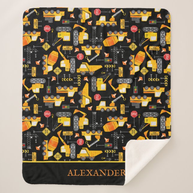 Couverture Sherpa Enfants Aquarelle Véhicules de construction Person (Devant)