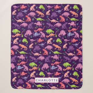 Couverture Sherpa Enfants Dinosaures personnalisées Dinosaures viole