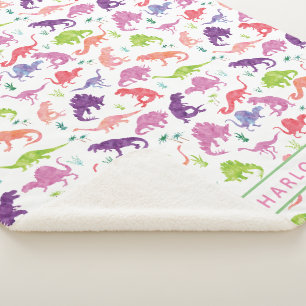 Couverture Sherpa Enfants Dinosaures personnalisées Pink Purple Girl