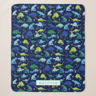 Couverture Sherpa Enfants Personnalisés Dinosaur Blue Green Boys Mot