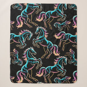 Couverture Sherpa Enseigne au néon Cheval Style Rétro Glitch
