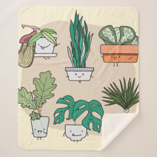 Couverture Sherpa Ensemble de plantes de maison mignons dans des pot