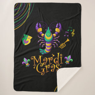Couverture Sherpa Épis/trompette/masque/fleur de lis Mardi Gras