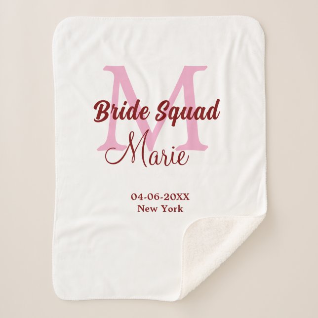 Couverture Sherpa Équipe de mariée ajoutez le nom monogramme demoise (Devant)