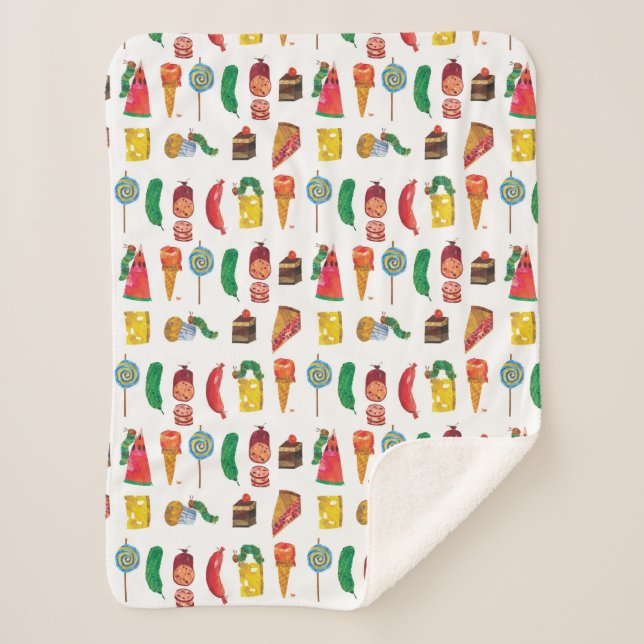 Couverture Sherpa Eric Carle | Caterpillar et Motif alimentaire (Devant)
