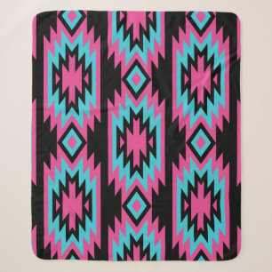Couverture Sherpa Ethnic American Indian : Motifs aztèques.