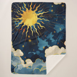Couverture Sherpa Étoiles célestes et nuages bleus modernes