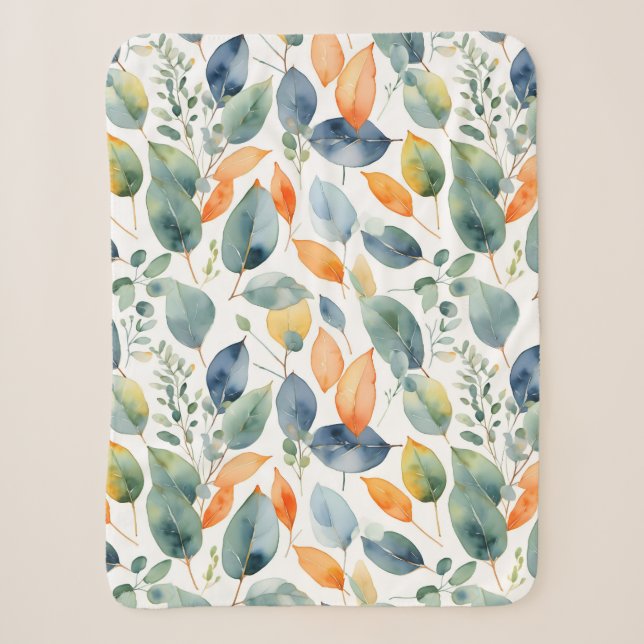 Couverture Sherpa Eucalyptus Plante Vert Orange 350 Aquarelle (Devant)