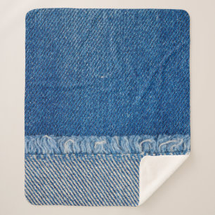 Couverture Sherpa Fabric Blue Jeans Arrière - plan, texture Denim