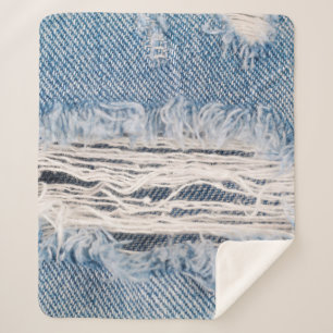 Couverture Sherpa Faded jeans bleus déchirés, Textures déchiré jeans