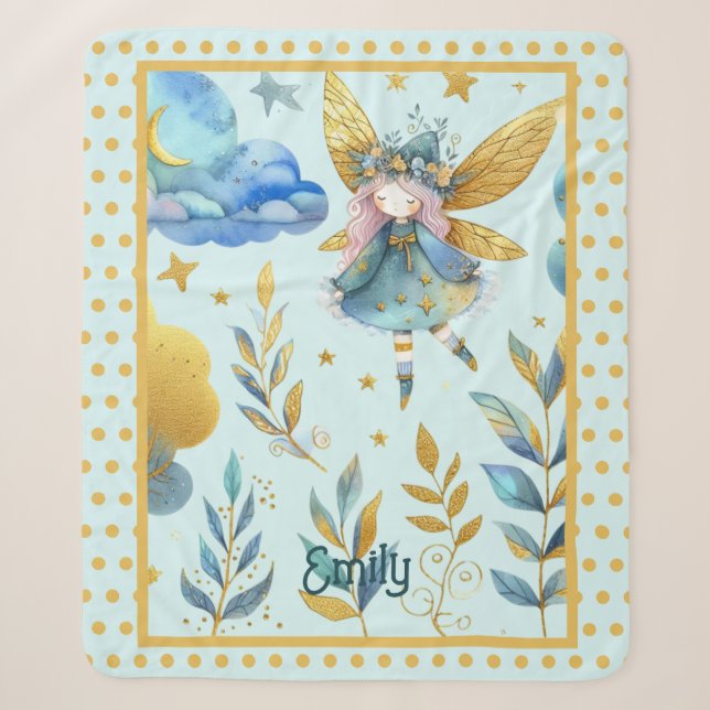 Couverture Sherpa Fairy Birthday Turquoise Gold Rose Princess Fairyt (Devant)