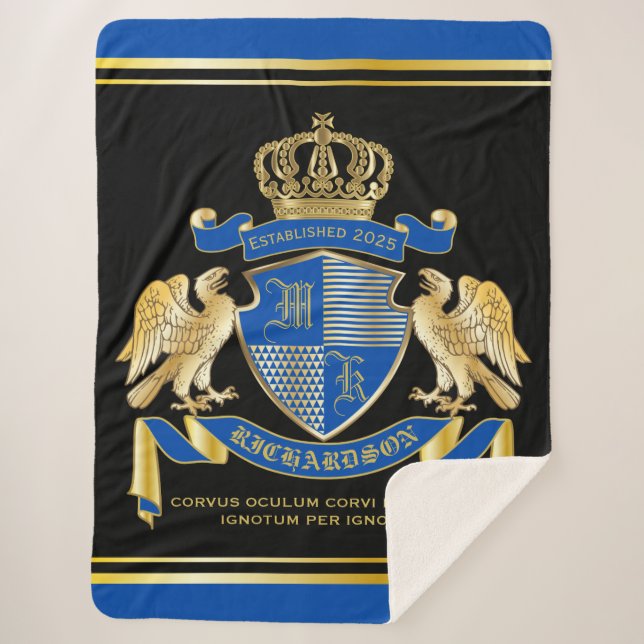 Couverture Sherpa Faites votre propre armoiries Emblème d'aigle bleu (Devant)