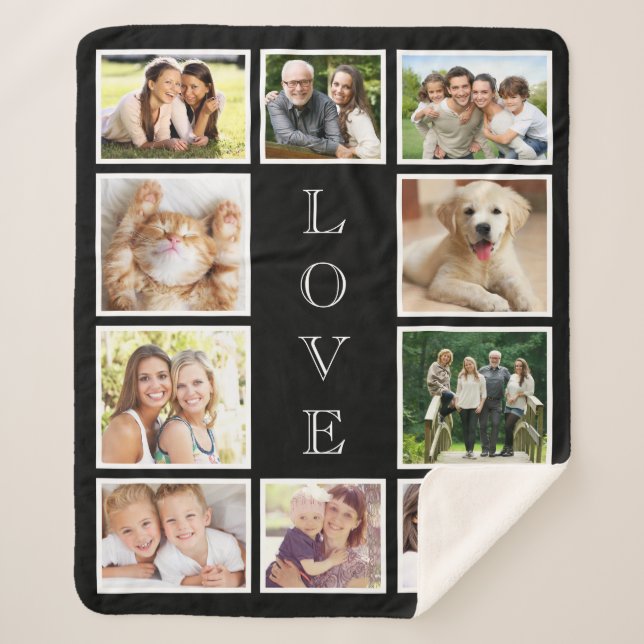 Couverture Sherpa Famille 10 Photo Collage noir (Devant)