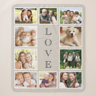 Couverture Sherpa Famille 10 Photo Collage Taupe Beige