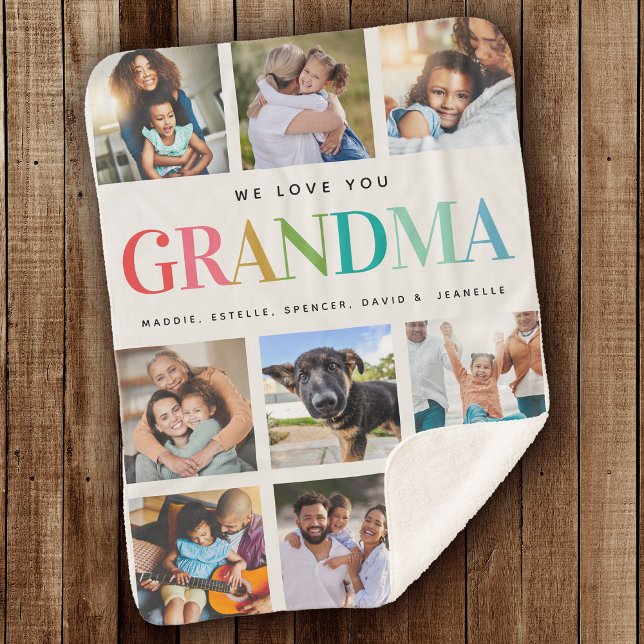 Couverture Sherpa Famille de collage photo Rainbow Love Grandma (Créateur téléchargé)