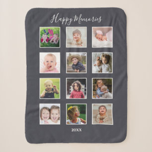 Couverture Sherpa Famille Enfants Multi 12 Photo Collage Gris