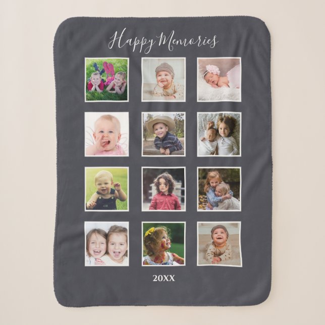Couverture Sherpa Famille Enfants Multi 12 Photo Collage Gris (Devant)