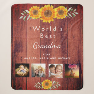 Couverture Sherpa Famille grand-mère photo collage rustique brun