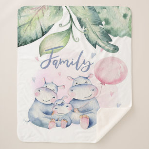Couverture Sherpa Famille hippo mignonne   Décor cadeau