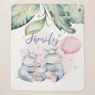 Couverture Sherpa Famille hippo mignonne | Décor cadeau
