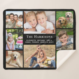 Couverture Sherpa Famille Monogramme Nom 8 Photo Collage noir