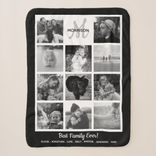 Couverture Sherpa Famille Monogramme Photo Collage 11 Black White Ph