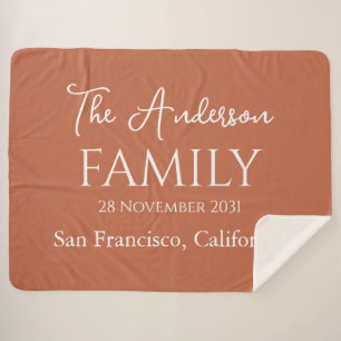 Couverture Sherpa Famille Orange et Blanc simple personnalisable
