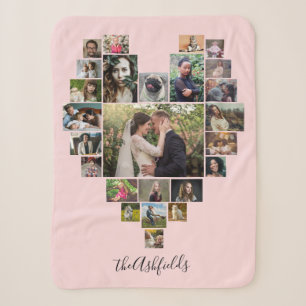 Couverture Sherpa Famille Photo Collage Coeur 25 Photos Nom Rose