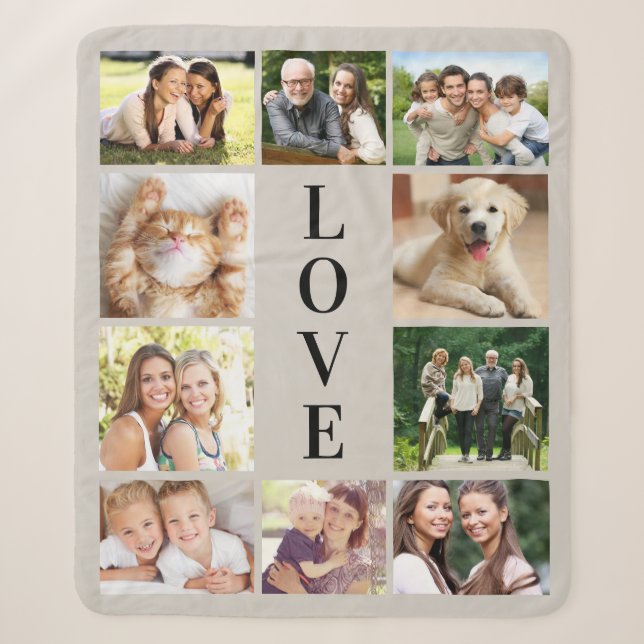 Couverture Sherpa Family Love 10 Photo Collage Taupe (Devant)