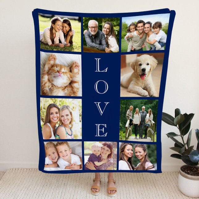 Couverture Sherpa Family Love Multi-photo Collage Personnalized Blue (Créateur téléchargé)