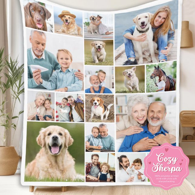 Couverture Sherpa Family Personalized Modern Simple 18 Photo Collage (Créateur téléchargé)
