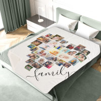 Family Script Heart Formé Photo Collage Blanc