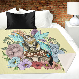Couverture Sherpa Fantaisie Pastel Chat Féerique Tigré Floral
