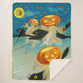 Couverture Sherpa Fantômes Citrouilles vintages d'Halloween et chats