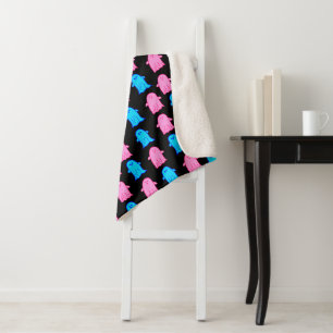 Couverture Sherpa Fantômes rose et bleu sur noir