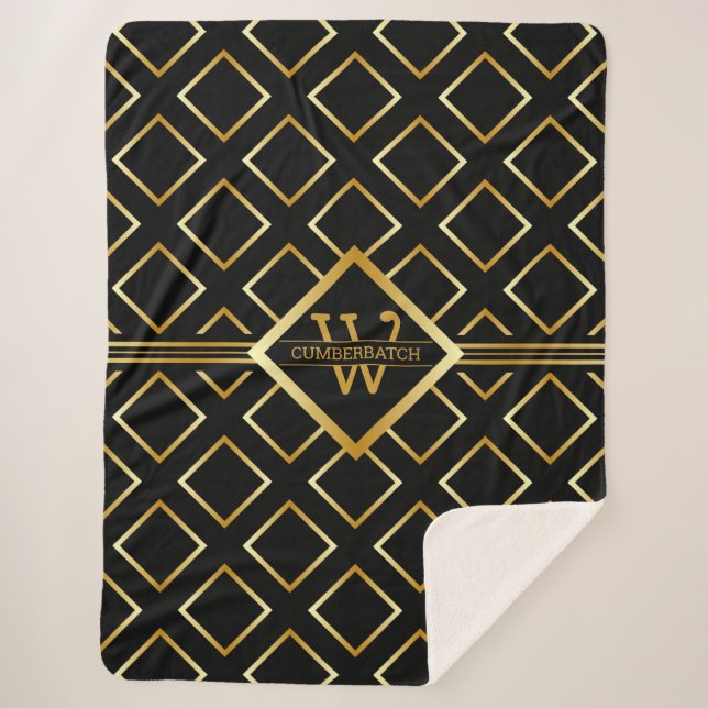 Couverture Sherpa Faux Gold Axis Monogram –Black and Gold - Large (Devant)