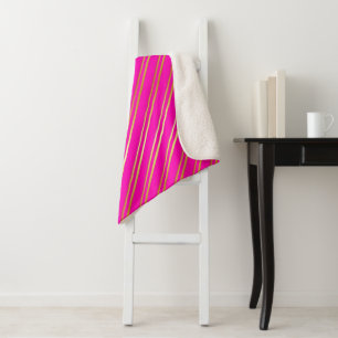 COUVERTURE SHERPA FAUX STRIPES D'OR SUR ROSE