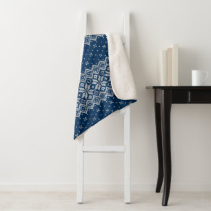 Couverture Sherpa Faux Tricot de laine Motif bleu et blanc