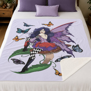 Couverture Sherpa Fée Papillon Fantaisie Violet Capricieuse