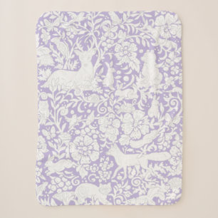 Couverture Sherpa Feminine Lilac Purple Blanc Bois Animaux Floraux